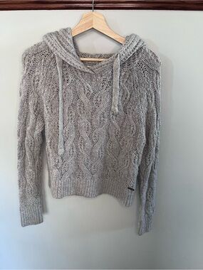 Abercrombie & Fitch Cable Knit Hooded Sweater Gray Oatmeal Small